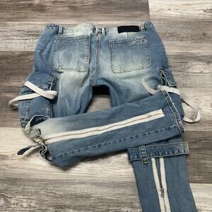 Cult Of Individuality Faded Blue Mens 42x33 Slim Leg Punk Rocker Cargo Jeans EUC